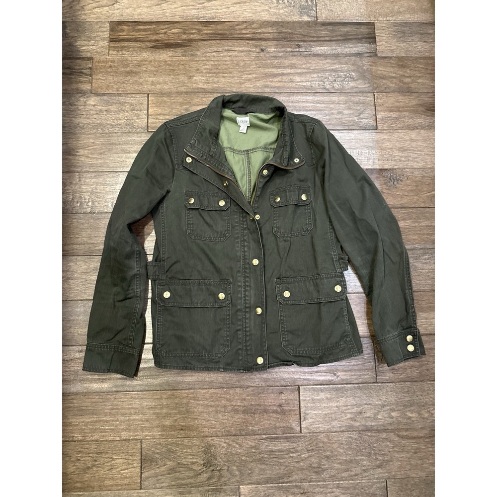 J Crew Field Jacket Womens Medium Brown Button Snap Downtown Military Style